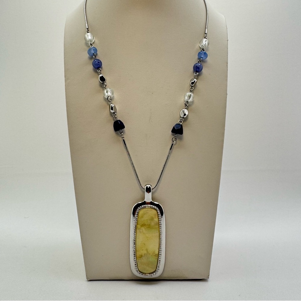 Silver Tone Reversible Pendant Necklace Adjustable Bolo Bead Chain Statement